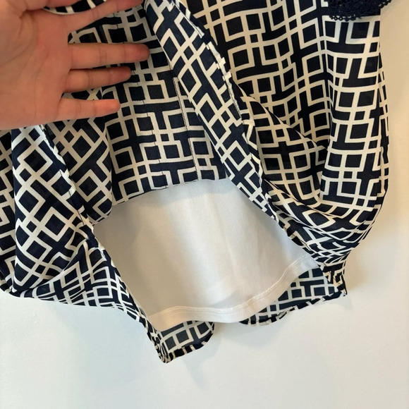 Alya Women’s Blue White Geometric Lace 3 Quarter Sleeve Mini Dress Formal Event - Picture 3 of 12